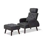 Baxton Studio Haldis Modern and Contemporary Grey velvet Fabric Upholstered and Walnut Brown Finished Wood 2-Piece Lounge Chair and Ottoman Set Baxton Studio restaurant furniture, hotel furniture, commercial furniture, wholesale living room furniture, wholesale chair and ottoman, classic chair and ottoman
